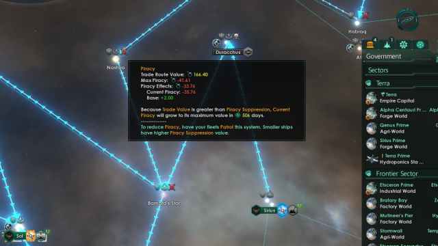 Stellaris trade piracy wrecking a system.