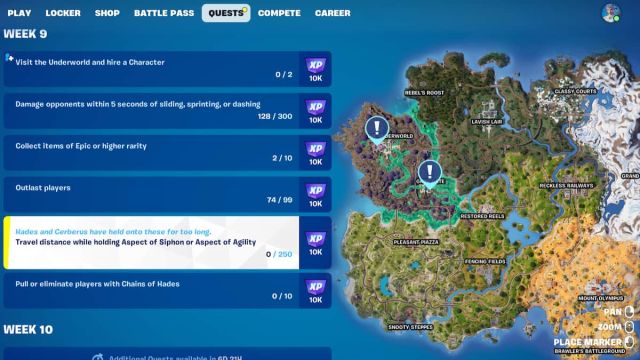 The travel distance while holding Aspect of Siphon or Aspect of Agility quest in Fortnite.