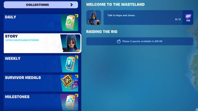 The Welcome to the Wasteland quests page in Fortnite.