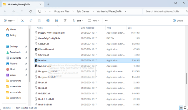 Working Wuthering Waves launcher in Windows Explorer