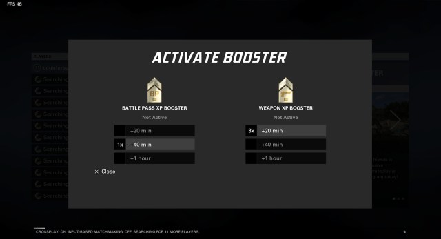 XDefiant weapon XP booster menu.