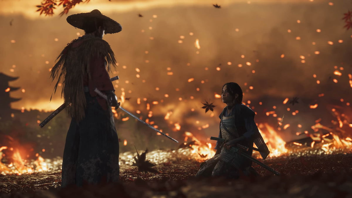 Jin Sakai standing with a sword in Ghost of Tsushima.