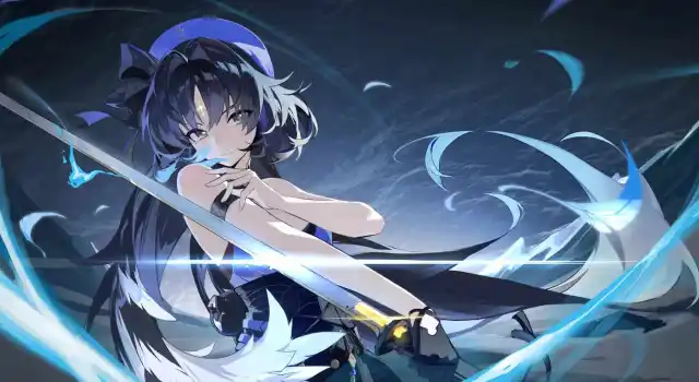 Picture of Yangyang with her weapon and Echoes in Wuthering Waves.