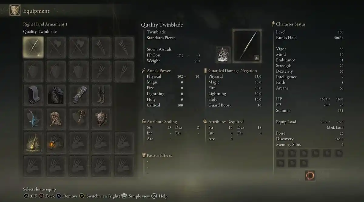 Showcase page of the Twinblade weapon in Elden Ring