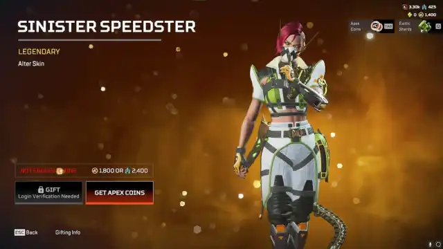The Sinister Speedster Alter skin from the Apex Legends Double Take event.