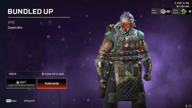 The Bundled Up Caustic skin from the Apex Legends Double Take event.