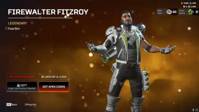 The Firewalter Fitzroy Fuse skin from the Apex Legends Double Take event.