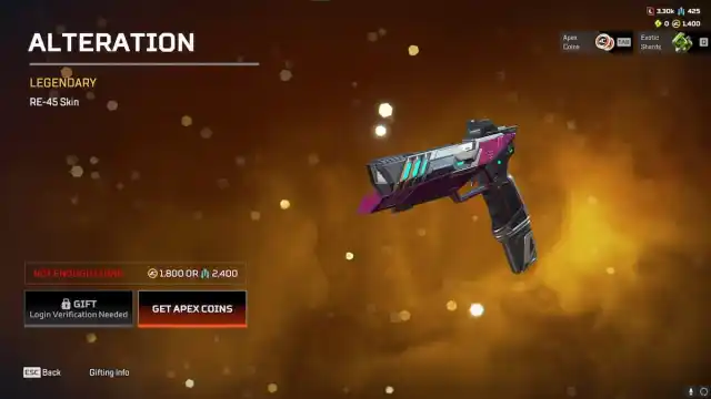 The Alteration RE-45 skin from the Apex Legends Double Take event.