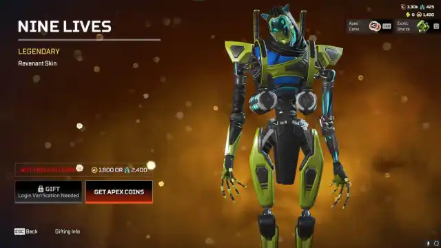 The Nine Lives Revenant skin from the Apex Legends Double Take event.