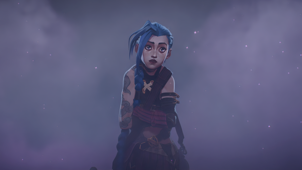 Arcane Jinx standing in the middle of the fog.