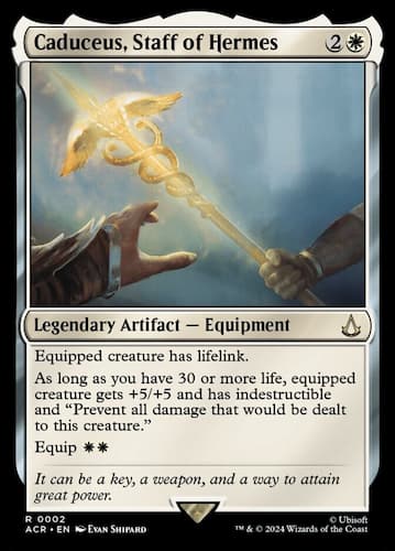 Caduceus, Staff of Hermes being handed off from Assassin's Creed MTG