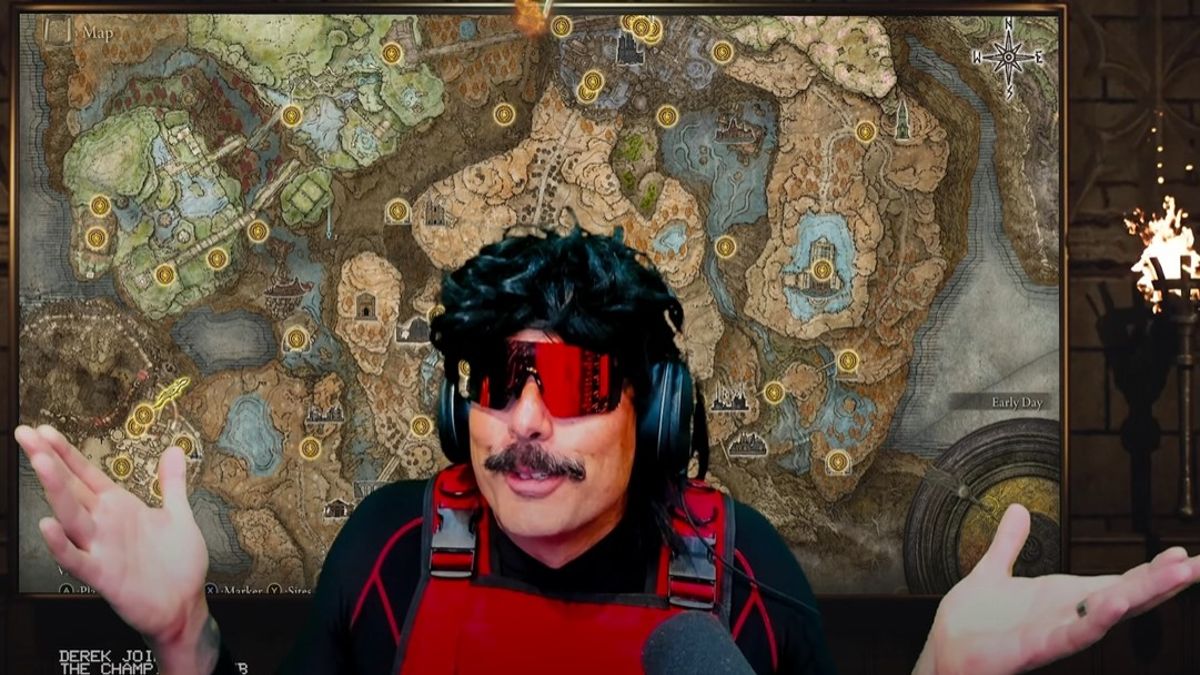Dr Disrespect shrugging while playing Elden Ring on his June 24 stream