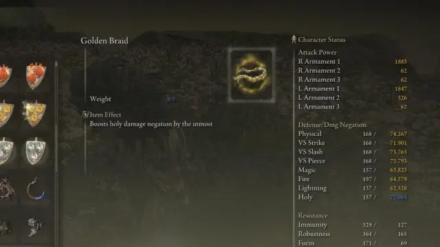 The Golden Braid Talisman in inventory in Elden Ring Shadow of the Erdtree.