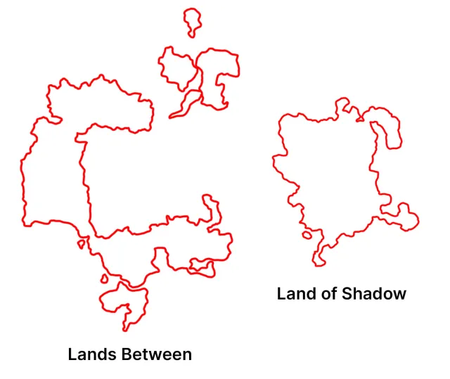 Elden Ring Lands Between and Land of Shadow playable areas compared