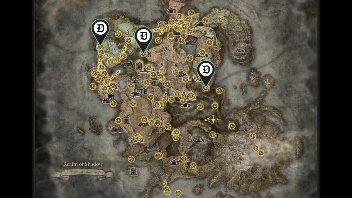 All catacombs in Elden Ring Shadow of the Erdtree, mapped