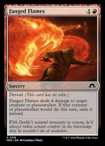 Magical flame consuming a creature on MH3 card