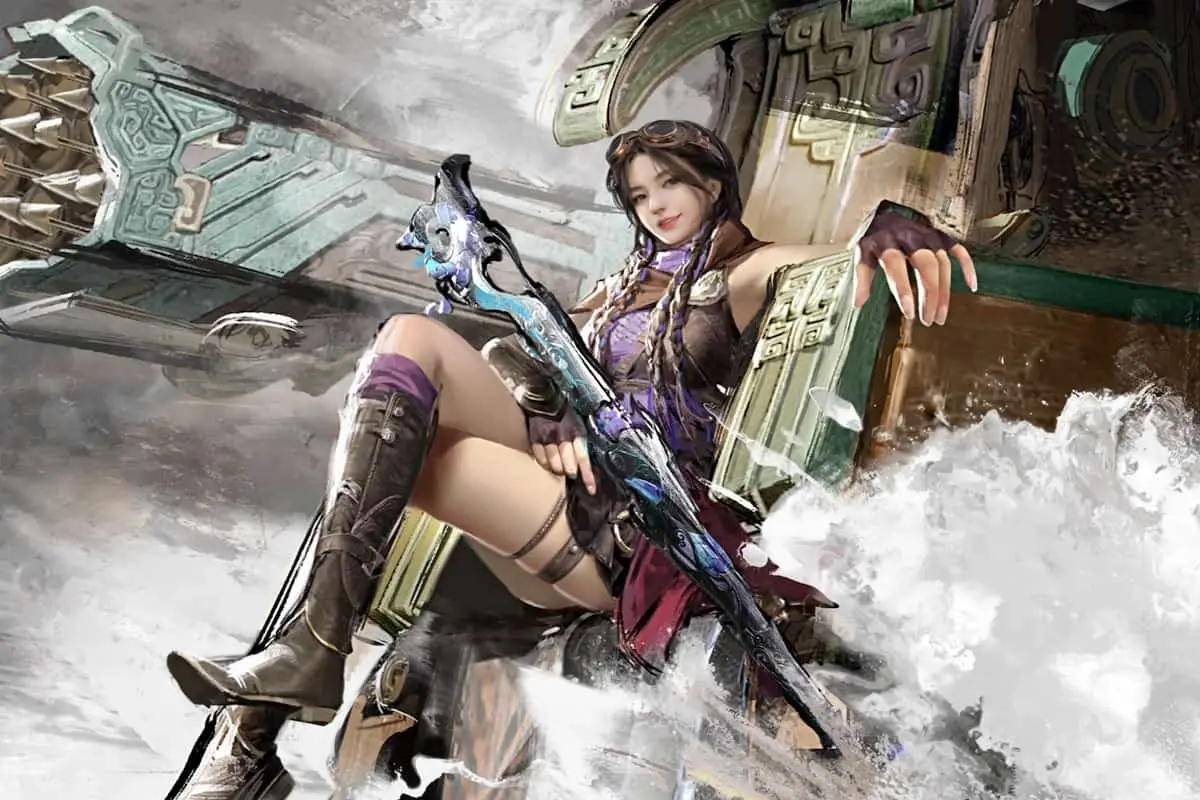 An image of Feria Shen with her gun ready for battle in Naraka: Bladepoint.