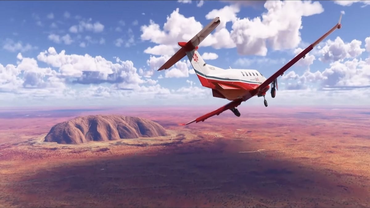 A plane in flight in Microsoft Flight Simulator 2024.