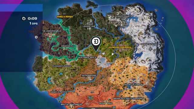 A Fortnite map with a location marked.
