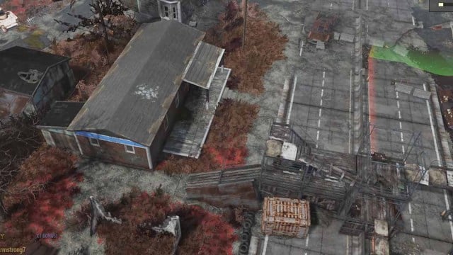An overhead shot of a building and facility in Fallout 76.