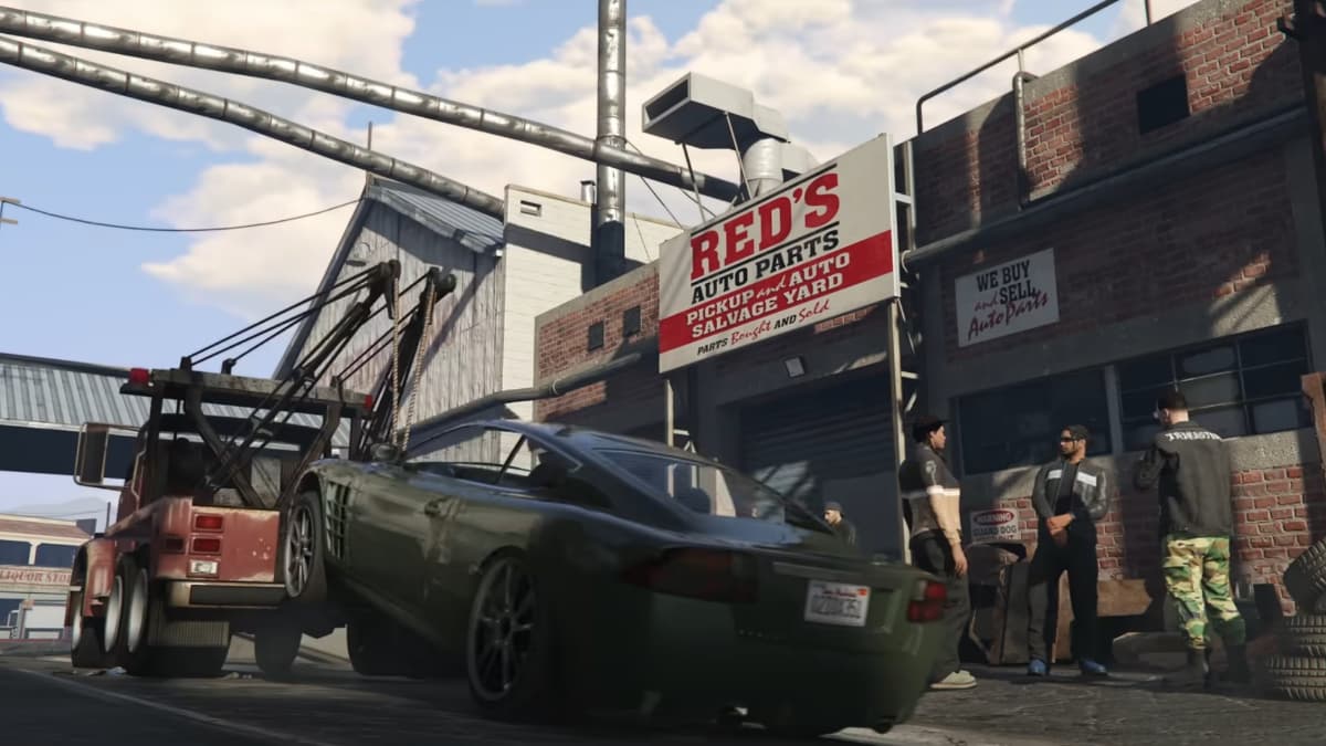 An image from GTA Online of the Salvage Yard, where you can scrap cars for money.