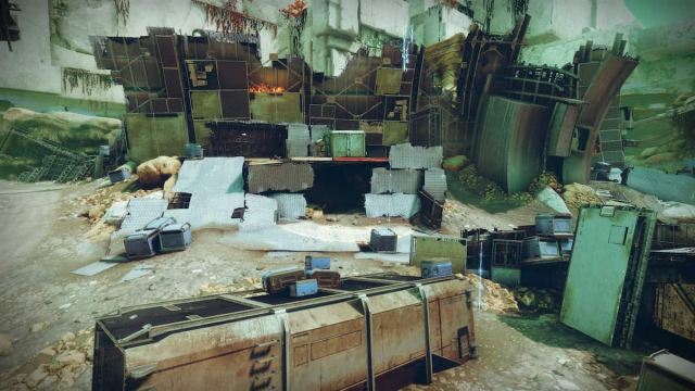The Glade of Echoes on Nessus, with a cave among the debris visible in the background.