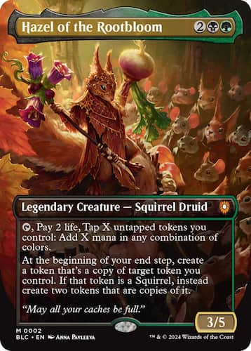 Squirrel on stage in front of Mice from Bloomgburrow MTG Commander deck