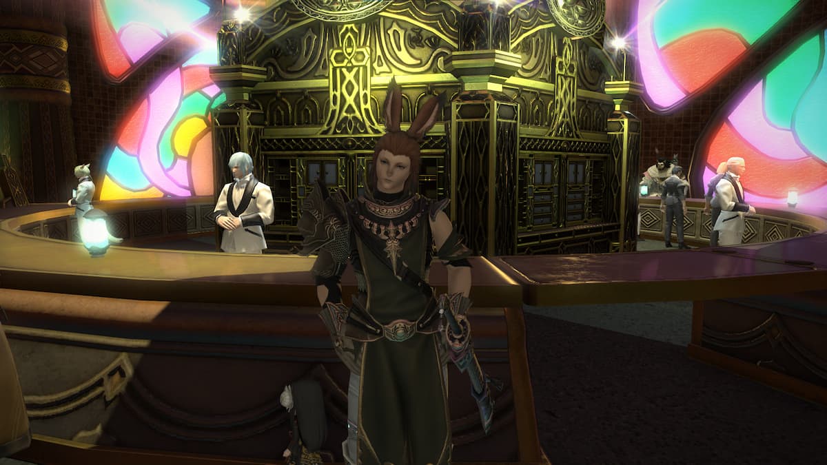 Standing next to Gold Saucer attendant in Final Fantasy XIV