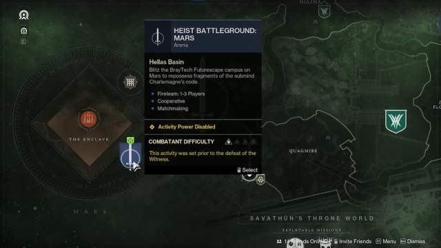 Launching Heist Battleground Mars in Destiny 2