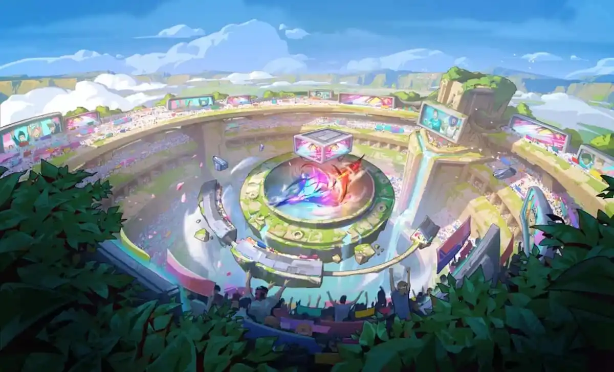 League of Legends' Arena map for the limited-time mode, looks like a coliseum.