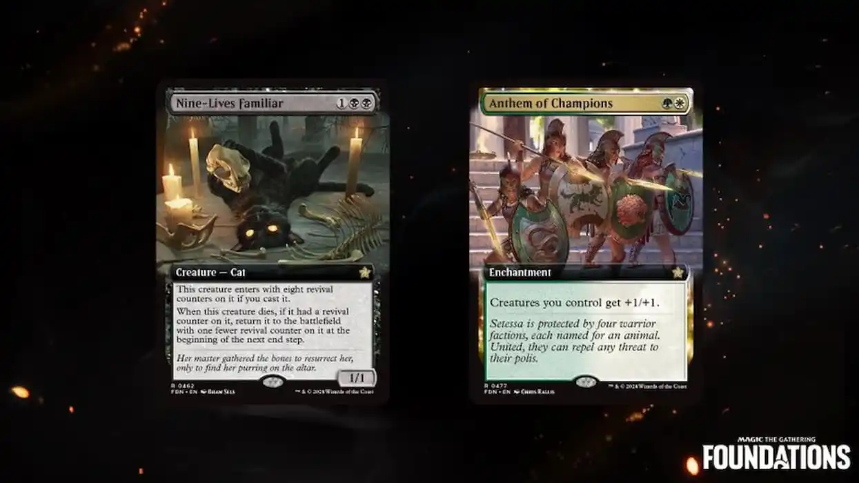 Image of new borderless treatment cards in MTG Foundations set