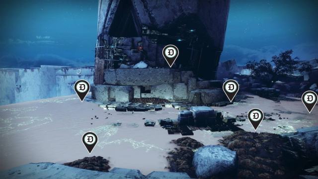 The entrance to the Well of Flame on Nessus, with the locations of Radiolaria Samples marked on the image.