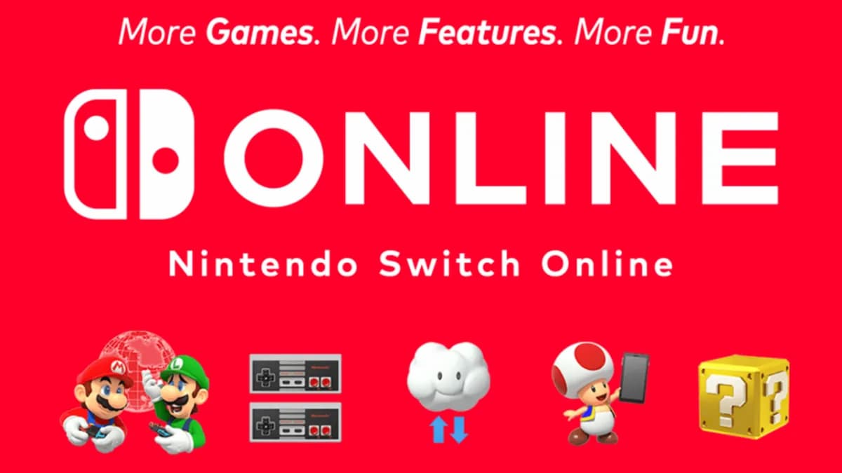 Nintendo Switch Online logo on a red background