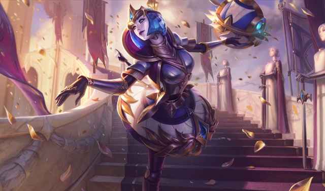 Victorious Orianna splash art for League of Legends, showing the champion celebrating with her arms raised to the side.