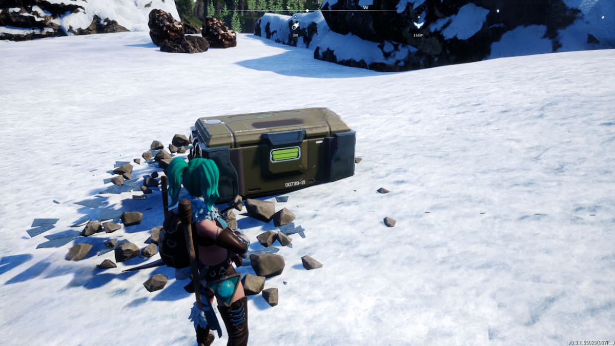 In-game picture of playing going to open a supply drop in Palworld.