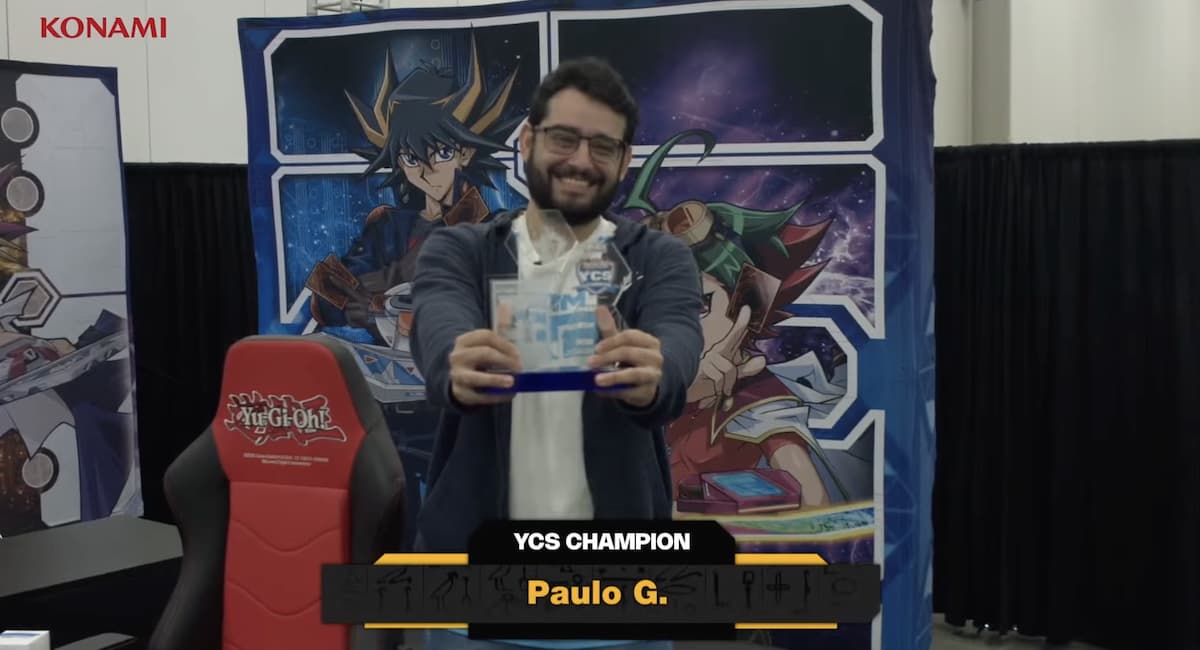 Paulo Goncalves wins YCS Indy 2024, hoisting the trophy on-stage.