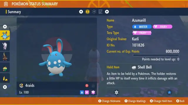 Azumarill info page in Pokémon Scarlet and Violet.