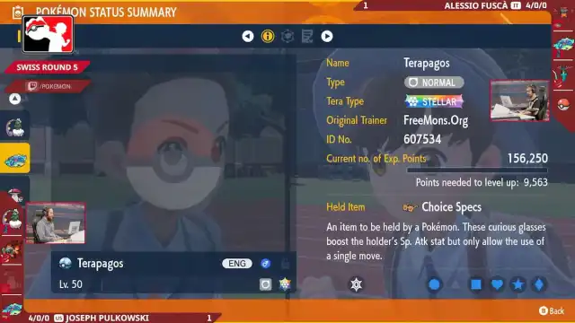A suspected hacked Terapagos on the Pokémon Bologna Special Event stream.