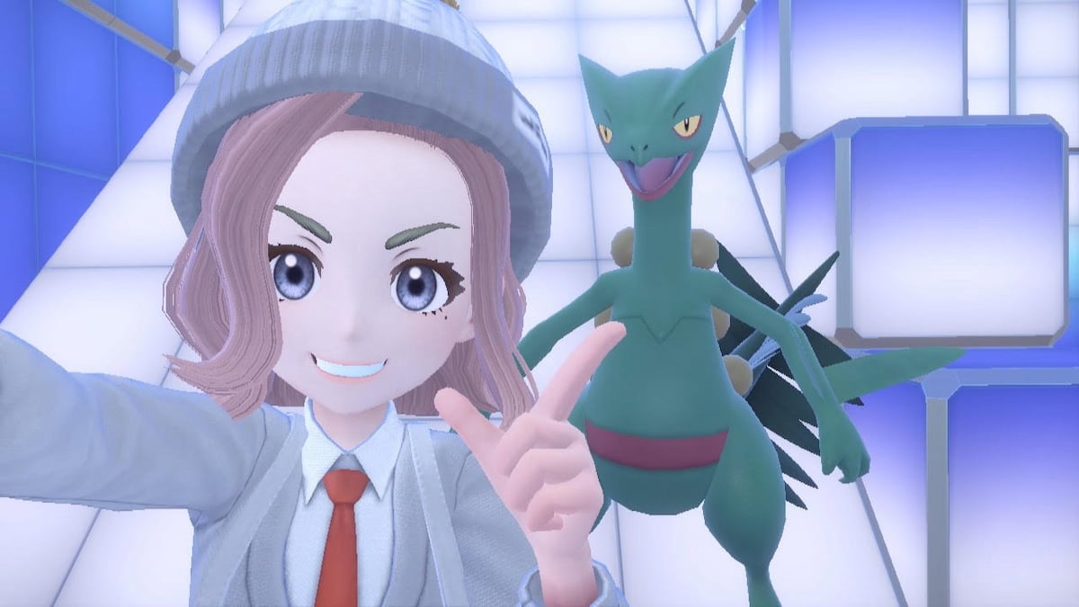 Selfie with Sceptile in Pokémon Scarlet and Violet.