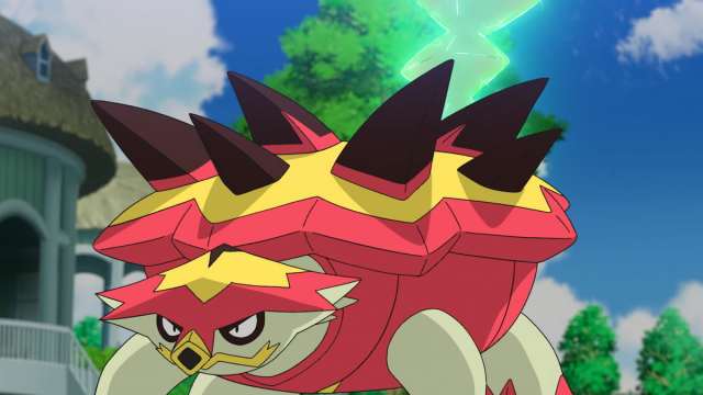 Turtonator ready to attack in the Pokémon anime.