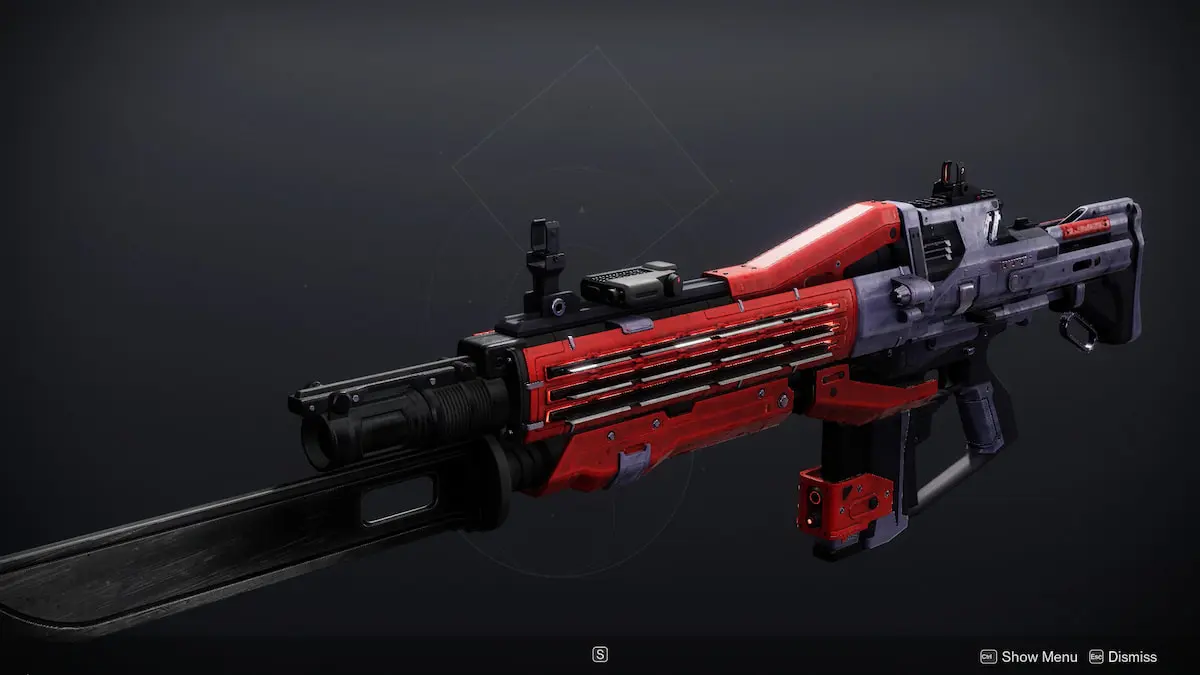 The Red Death Reformed pulse rifle, which mostly retains its appearance from Destiny 1.