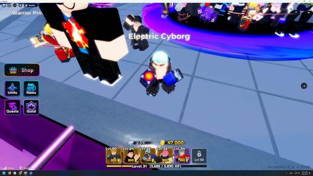 Electric Cyborg is standing behind a player in Anime Defenders