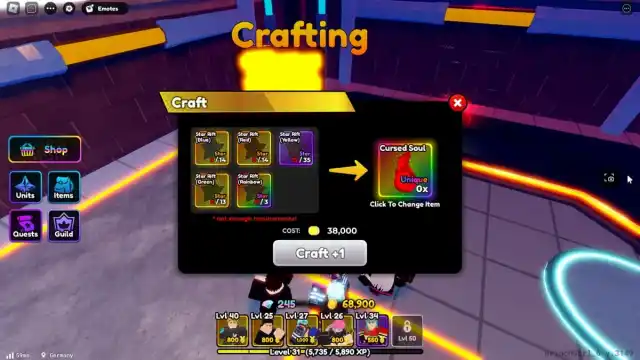 Cursed Soul in Anime Defenders crafting items