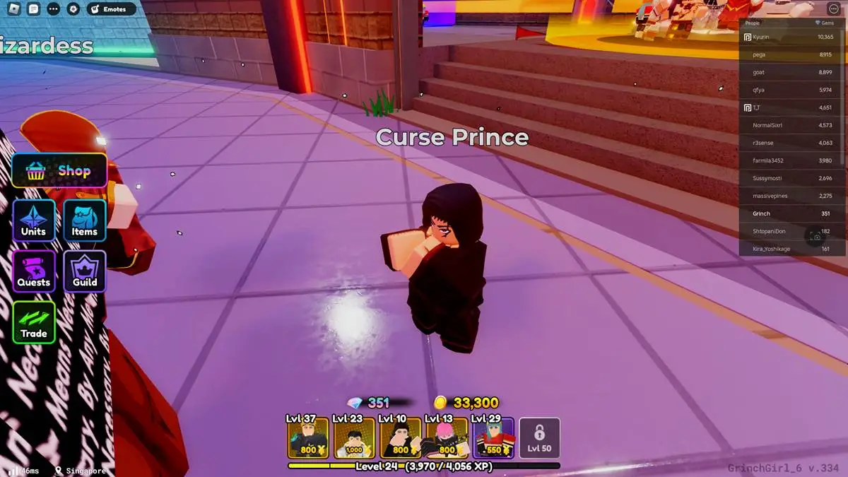 Curse Prince standing behind a player in Anime Defenders