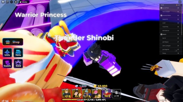 Thunder Shinobi is following a player in Roblox Anime Defenders