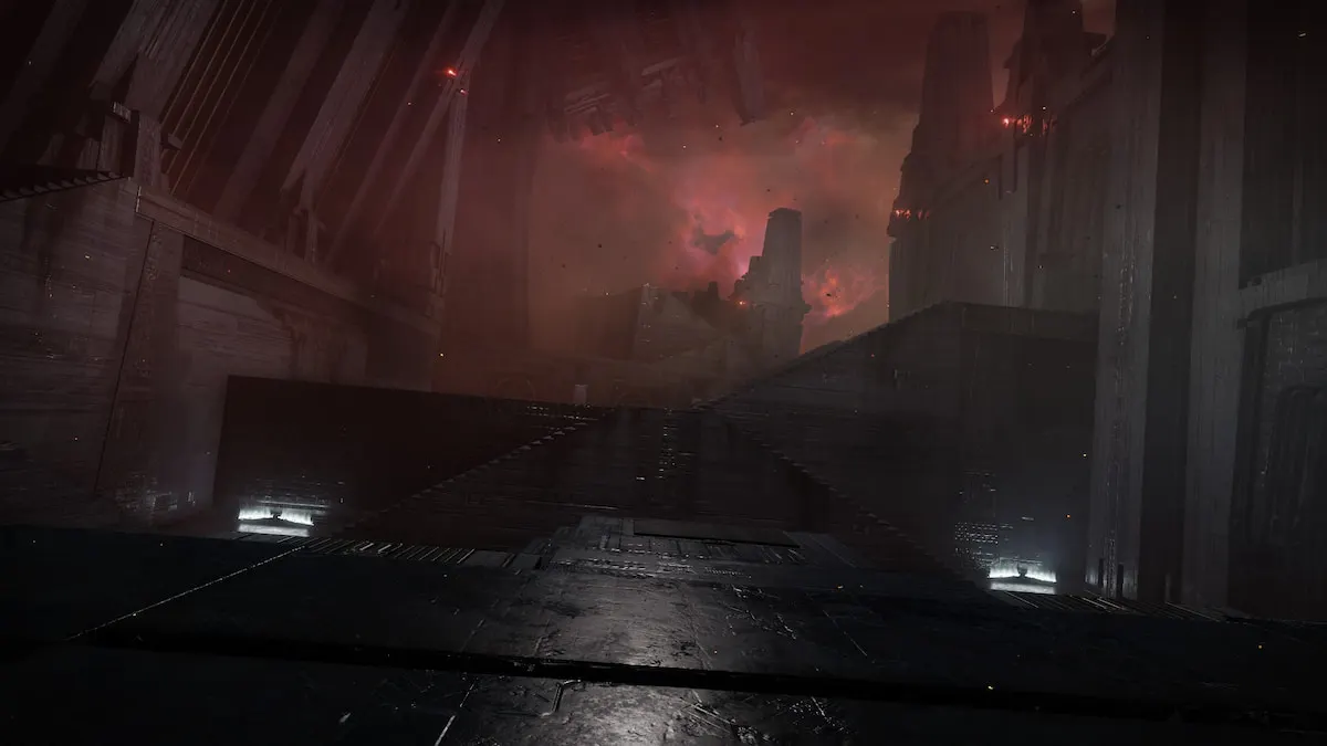 The entrance to the Salvation's Edge raid, which mixes the Pyramid architecture with the vast dimension of space.