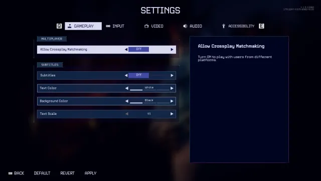 In-game settings for Killer Klowns from Outer Space which shows the option to turn off crossplay matchmaking.