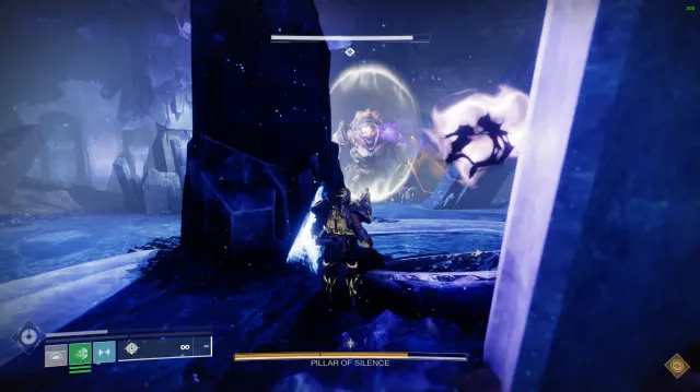 A guardian hides from the Pillar of Silence in Destiny 2.