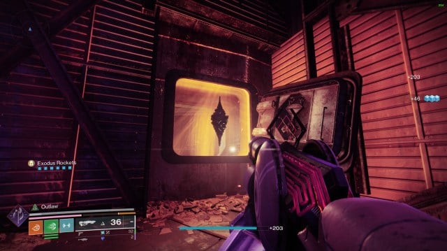 A guardian staring at a small darkness switch and a barrier in Destiny 2.