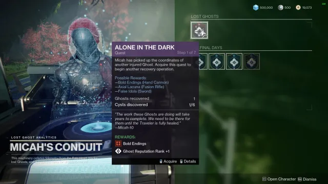 A screenshot of the Alone in the Dark quest step in Destiny 2.